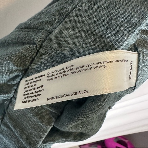 Eileen Fisher 100% Organic Linen Wide Leg Pants Blue Green Small Lagenlook - Picture 12 of 12